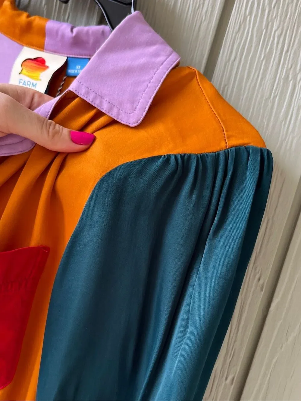 Farm Rio for Anthropologie Colorblock Puff Sleeve Button Down Blouse XS